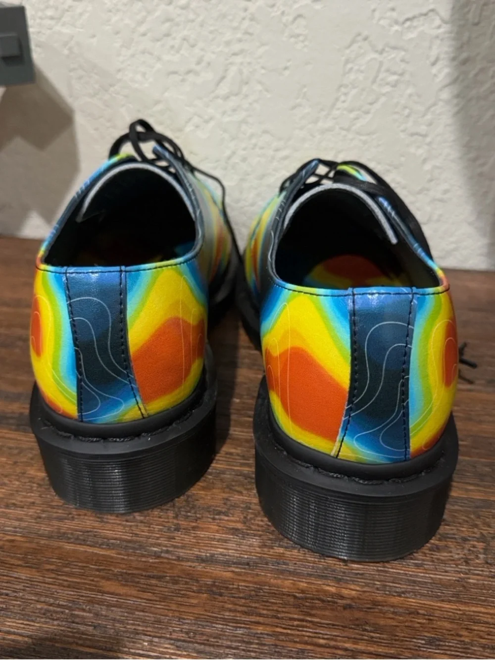 Dr martens unisex Black Leather Derby Shoes with Multicolor Heat-Map Print